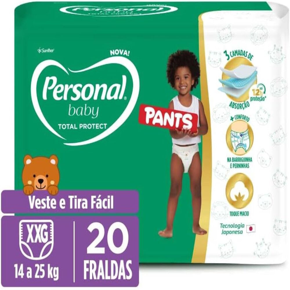 Fralda Descartável Dermatologicamente Testada Personal Baby Pants Total Protect XXG 20un