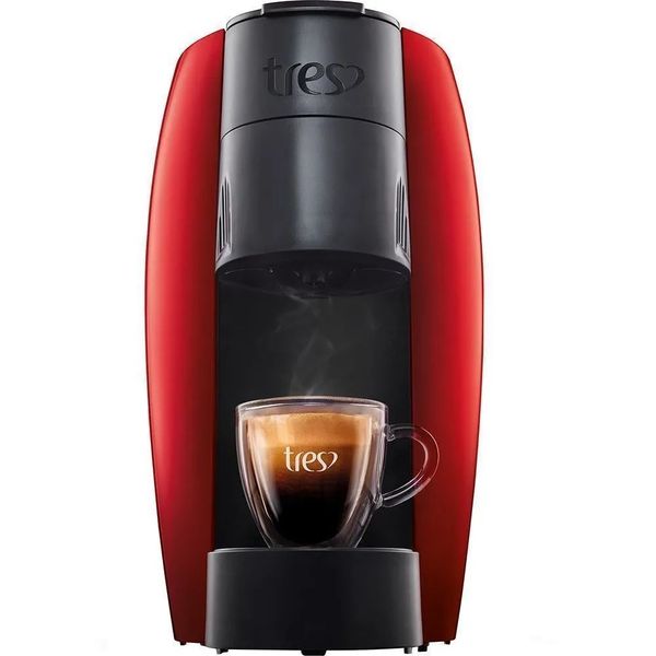 Cafeteira Expresso Café 3 Corações LOV Vermelha Cápsulas Extração Silenciosa Compacta Cafeteira Expresso Lov Vermelha Premium TRES - 110v