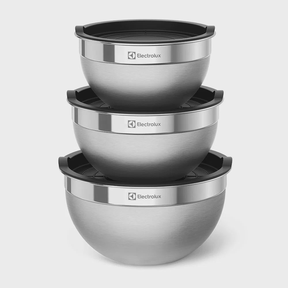 Conjunto de Bowls Inox 3 Peças Electrolux com Tampa Plástica