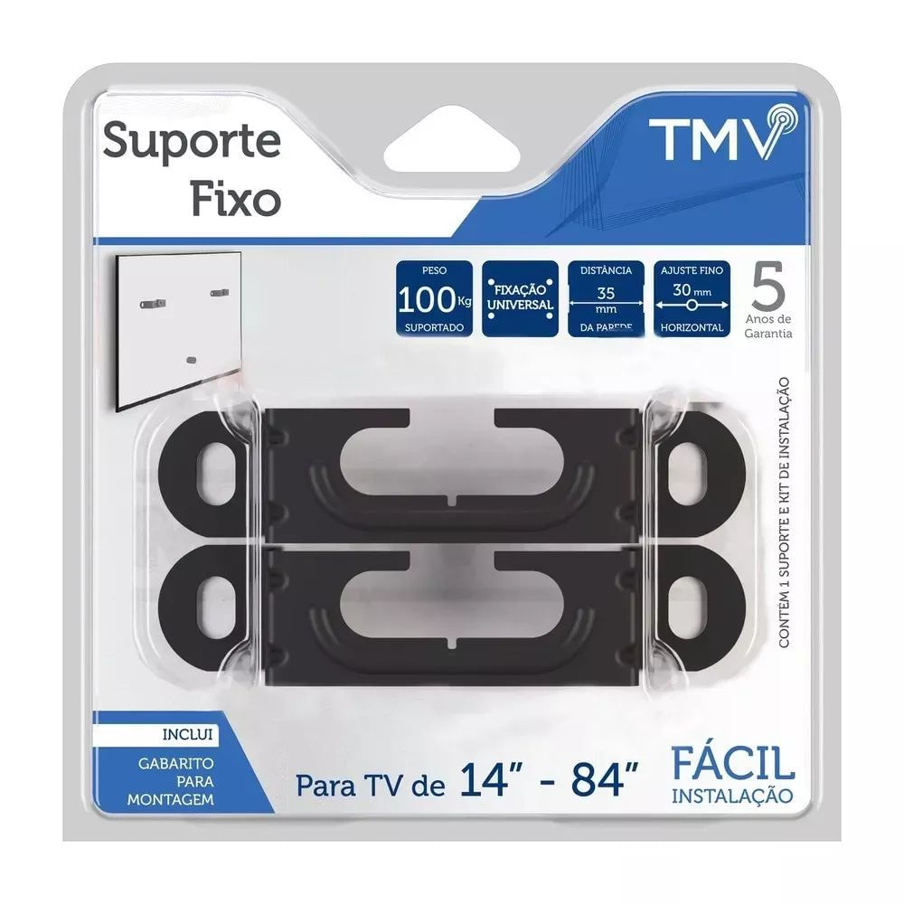 Suporte para TV Fixo Universal TMV 14" a 84" Aço Carbono Preto
