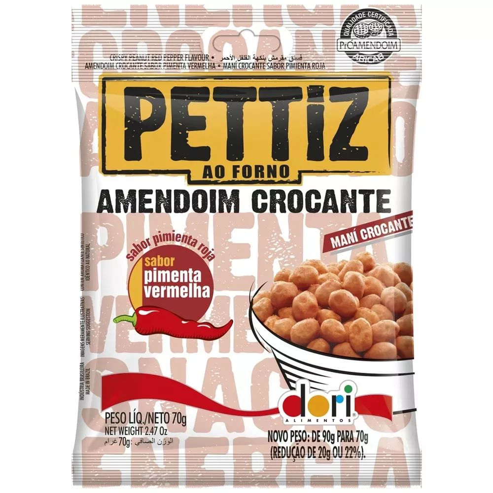 Amendoim Crocante Pimenta Vermelha Pettiz Dori 70g Snack