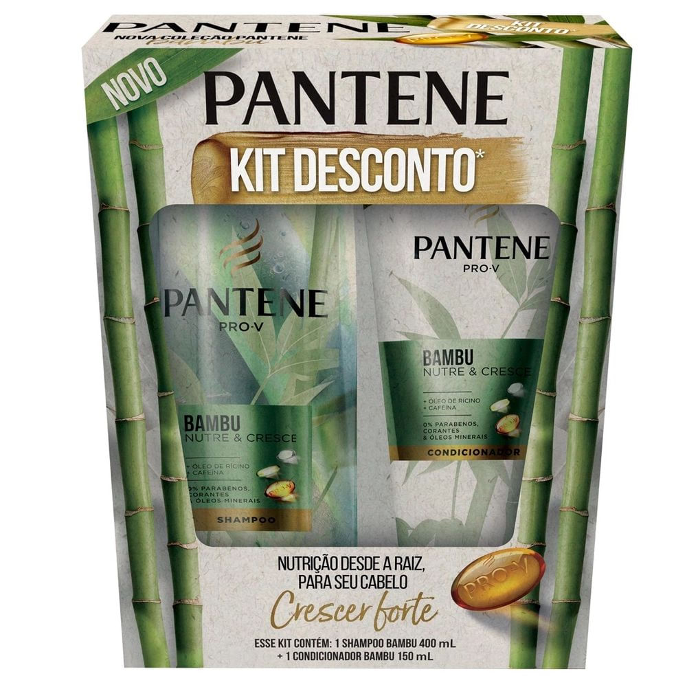 Kit Shampoo e Condicionador Nutrição e Crescimento 400ml 150ml Pantene Bambu Antiqueda Óleo de Rícino