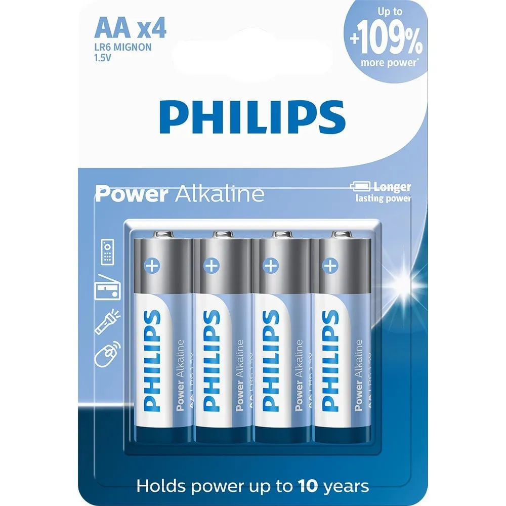 Pilha Alcalina Philips AA 1.5V LR6P4B/59 com 4 Unidades