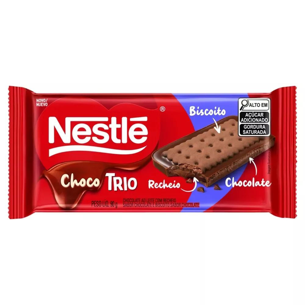 Barra de Chocolate Choco Trio Nestlé 90g Biscoito Crocante