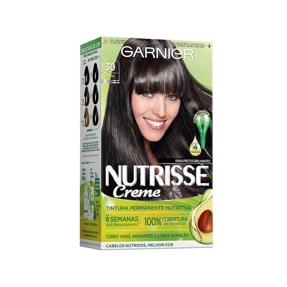 Coloração Creme Cobertura Fios Brancos Kit Garnier Nutrisse 30 Grafite Castanho Escuro Vegano