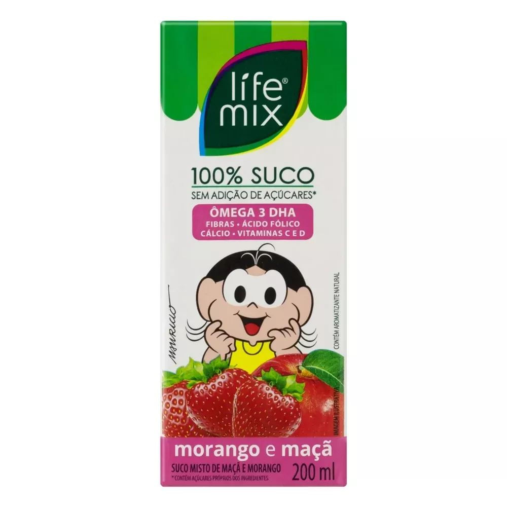 Suco Morango e Maçã Turma da Mônica Life Mix 200ml 100% Natural Vegano