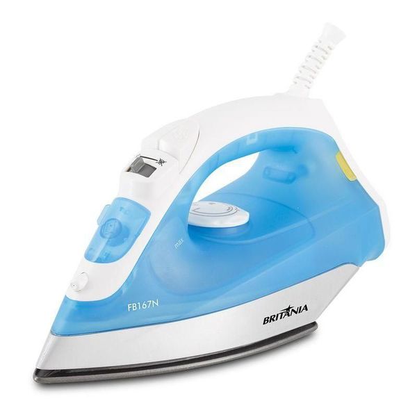 Ferro de Passar a Vapor Britânia FB167N Base Antiaderente 1100W Azul e Branco