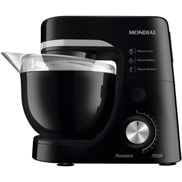 Batedeira Planetária Mondial BP-03-B 12 Velocidades 700W 4,5L Preta Inox