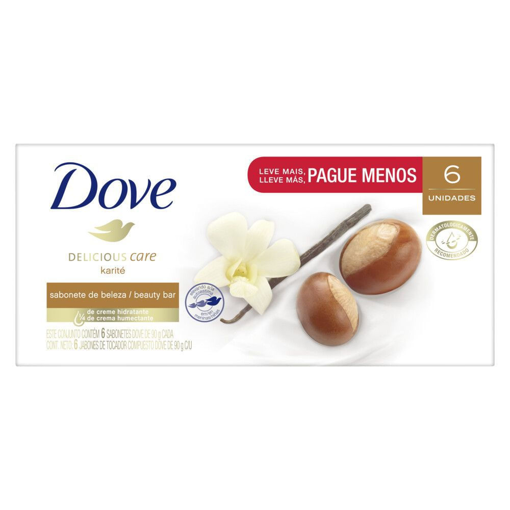 Kit Sabonete em Barra Hidratante Dove Delicious Care Karité e Baunilha 6 Unidades 90g