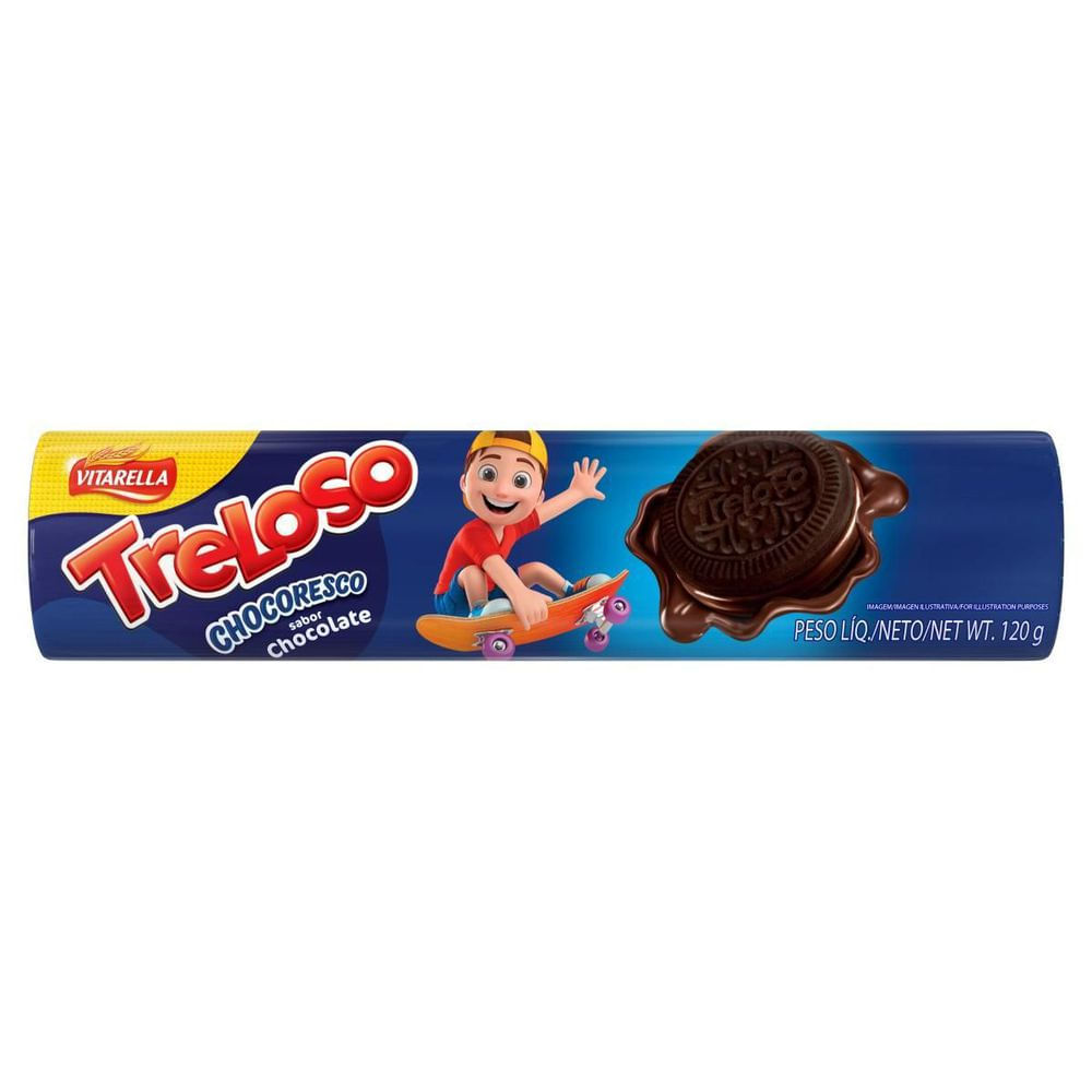 Biscoito Recheado Chocolate Vitarella Treloso Chocoresco 120g Crocante