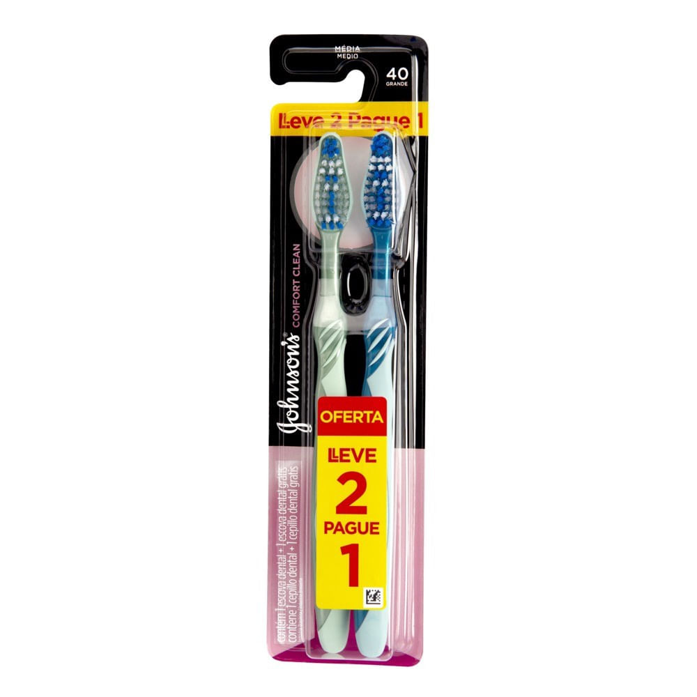 Escova de Dente Higiene Bucal Johnson & Johnson Reach Comfort Clean Leve 2 Pague 1