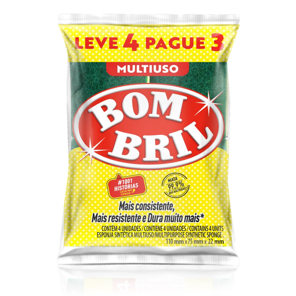 Esponja Sintética Multiuso Antibacteriana Bom Bril Pacote 4 Unidades