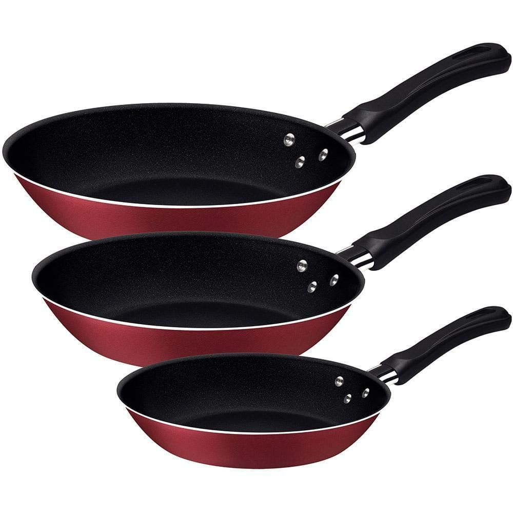 Jogo de Frigideiras Antiaderente Tramontina Caribe 16cm 20cm 24cm Vermelho 3 Peças