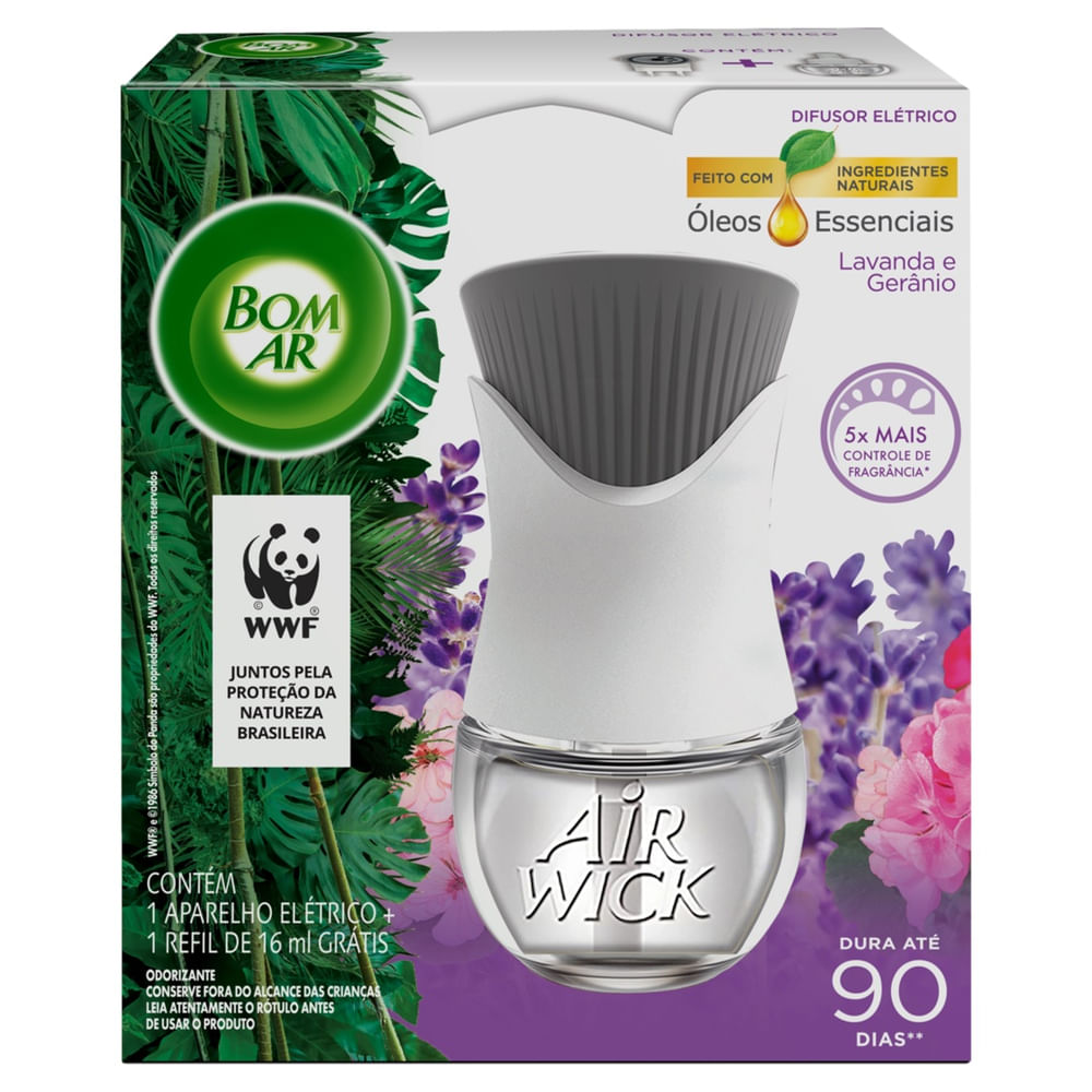 Odorizador de Ambiente Elétrico Bom Ar Óleos Essenciais Líquido Lavanda e Gerânio 16ml