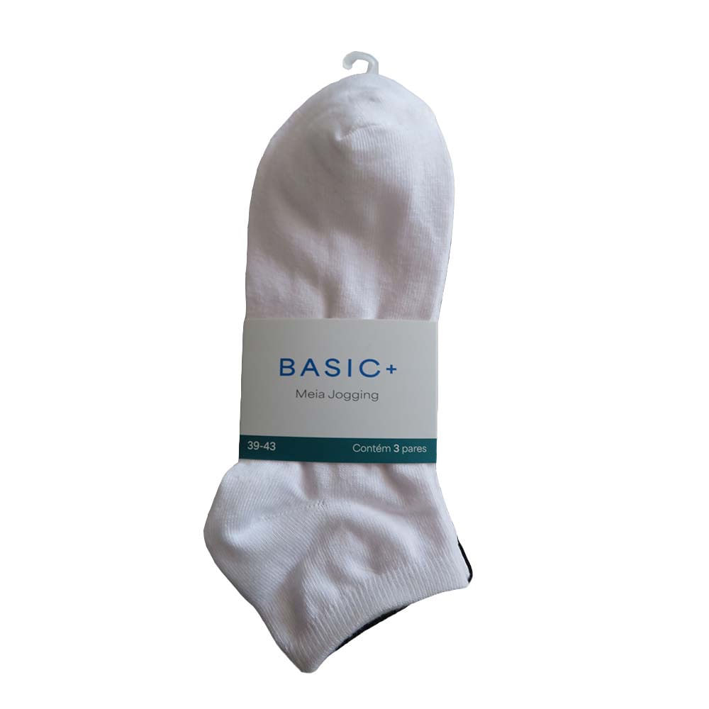 Kit 3 Pares Meia Jogg Basic+ Algodão Branco e Preto