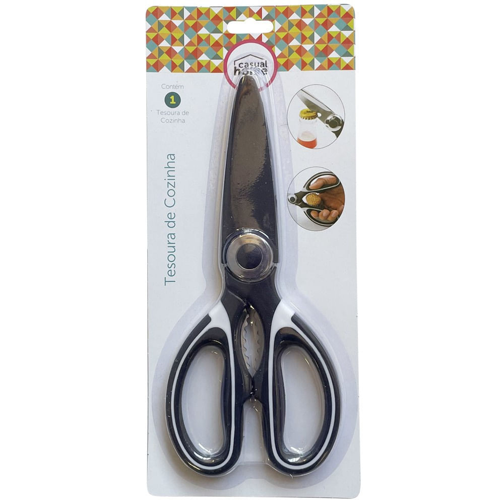 Tesoura de Cozinha Aço Inox e ABS Casual Home 19cm Preta