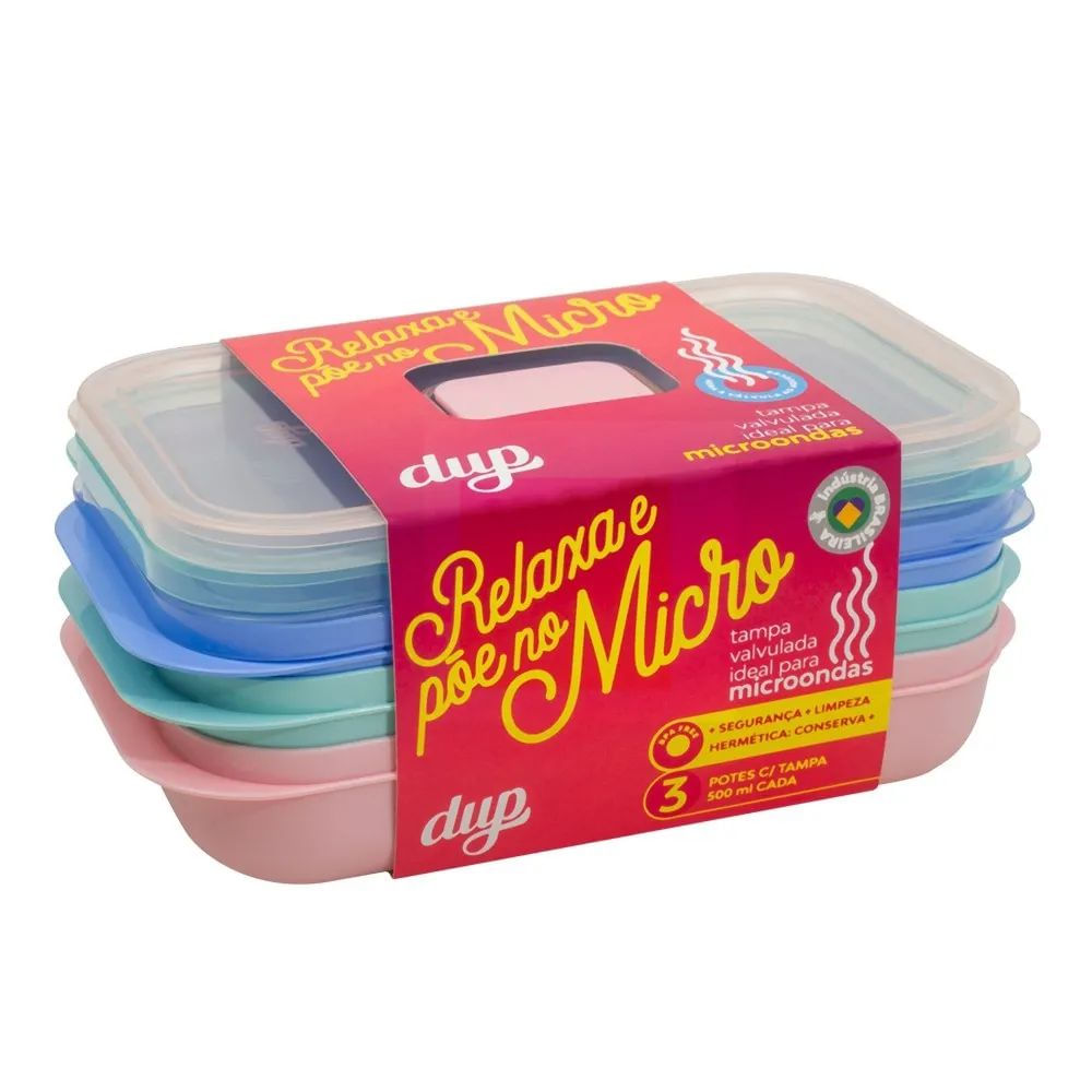 Conjunto de Potes Herméticos Plástico 3 Peças 500ml Dup Micro-ondas