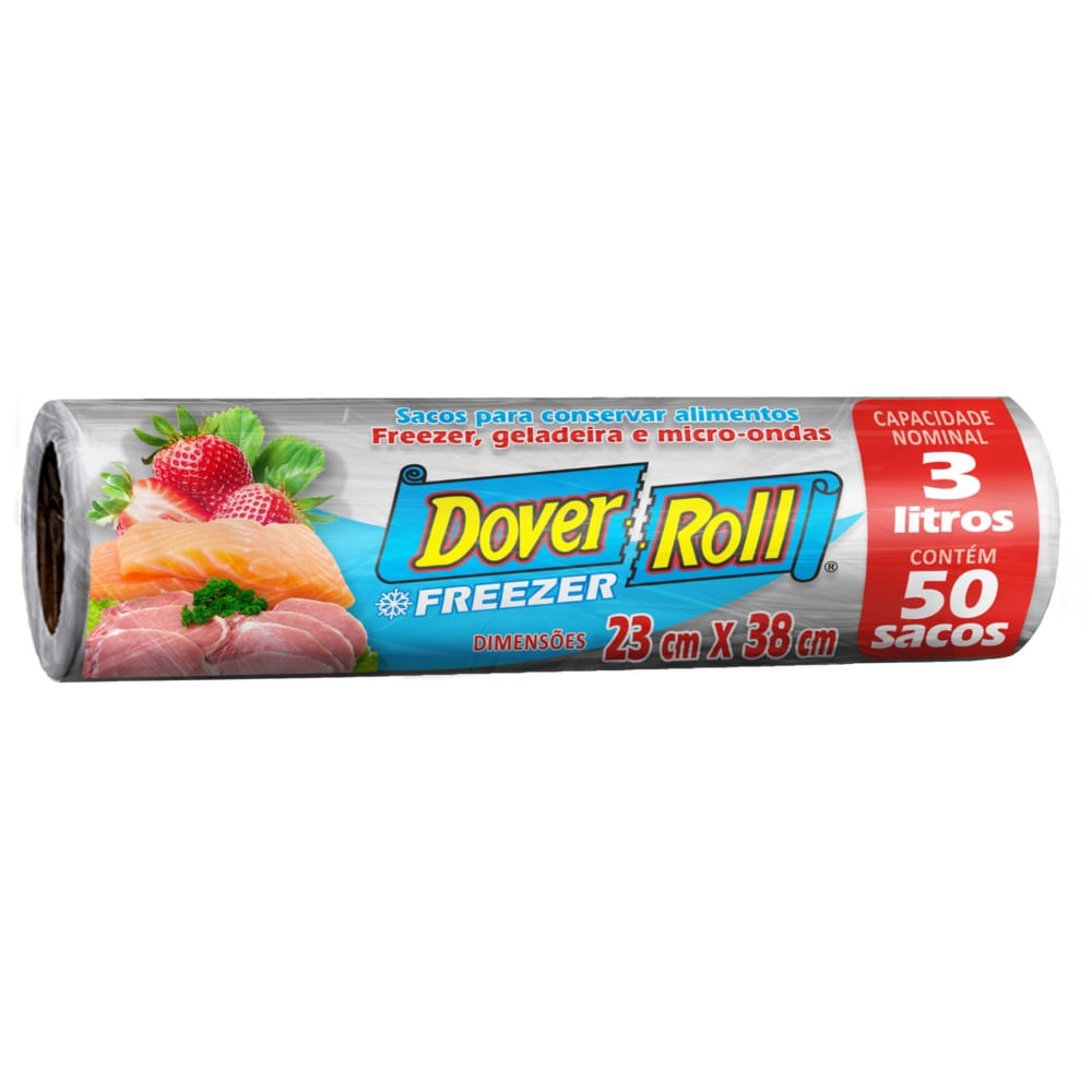 Saco para Alimentos Freezer Dover Roll 3L em Rolo 50 Unidades