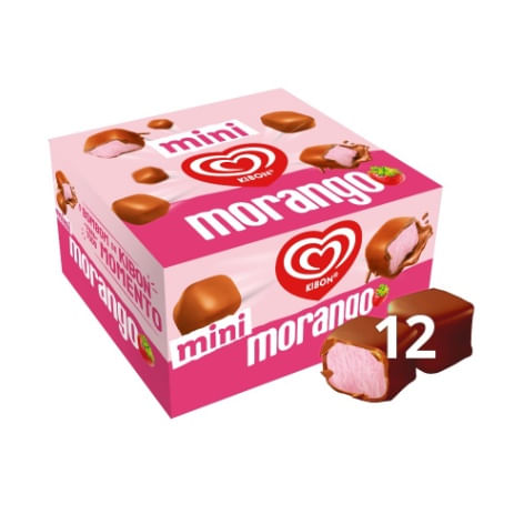 Bombom de Sorvete Morango Mini Eskibon Kibon 92g Cobertura Crocante