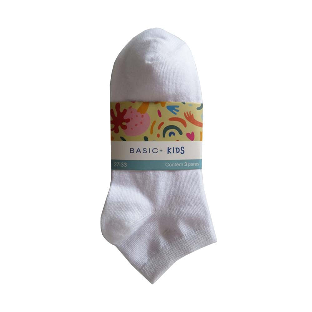 Kit 3 Pares Meia Infantil Basic+ Algodão Branco