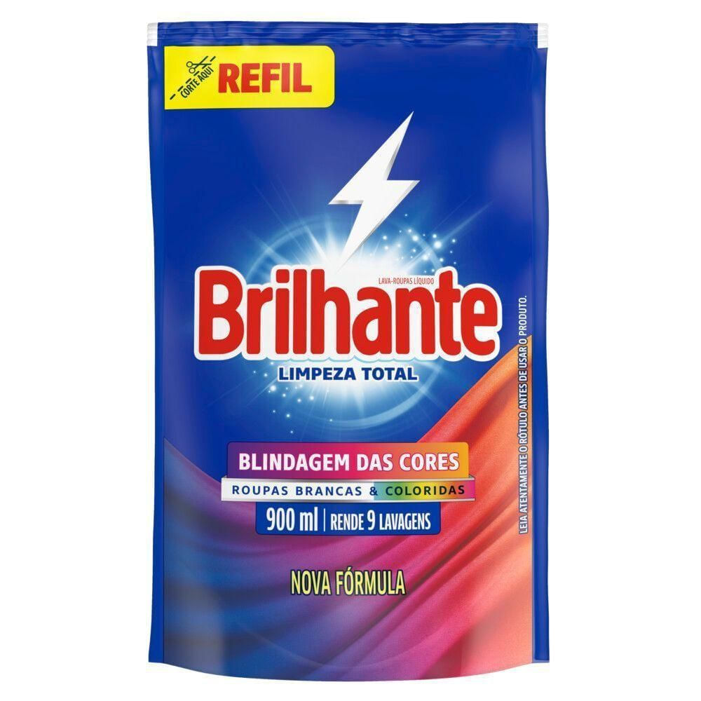Sabão Líquido Brilhante Limpeza Total Roupas Brancas e Coloridas 900ml