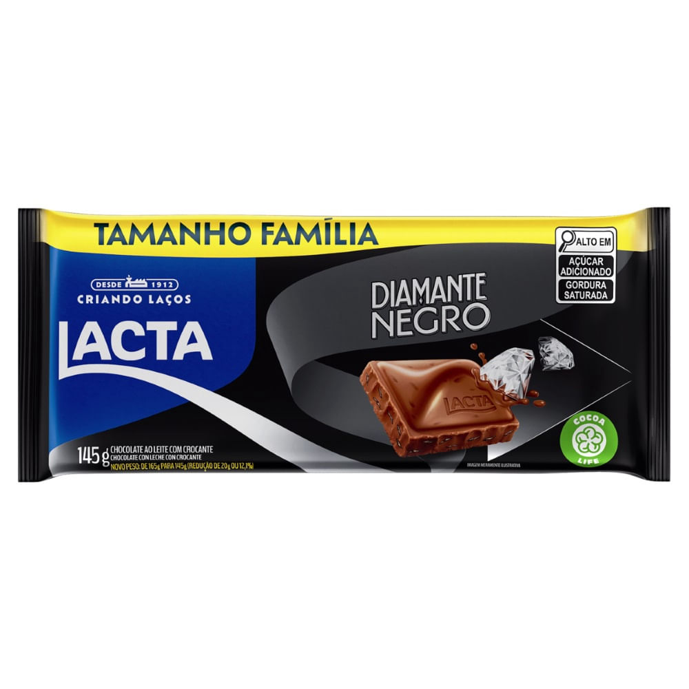 Lacta Chocolate ao Leite Diamante Negro 145g - Barra
