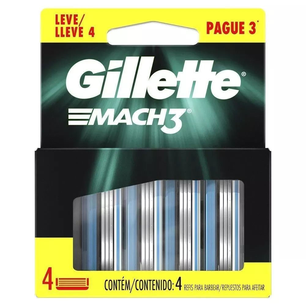 Carga para Aparelho de Barbear Masculino Gillette Mach3 4 unidades