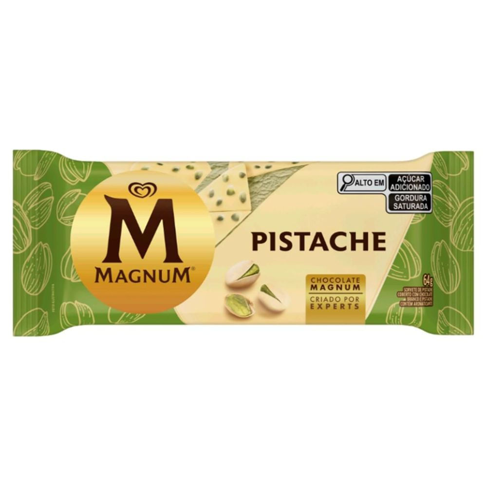 Picolé Pistache Magnum Kibon 64g Chocolate Branco Belga