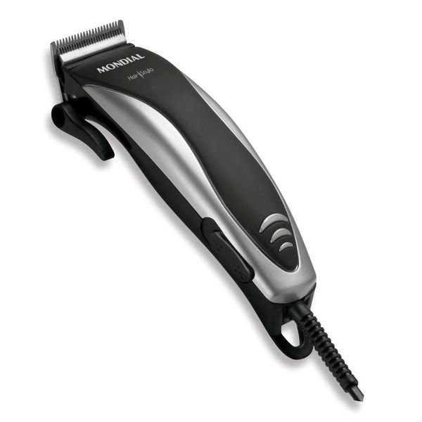 Máquina de Cortar Cabelo Mondial CR-02 Preto e Prata Kit 4 Pentes Aço Inox Máquina de Cortar Cabelo Mondial Hair Stylo CR-02 - 110v