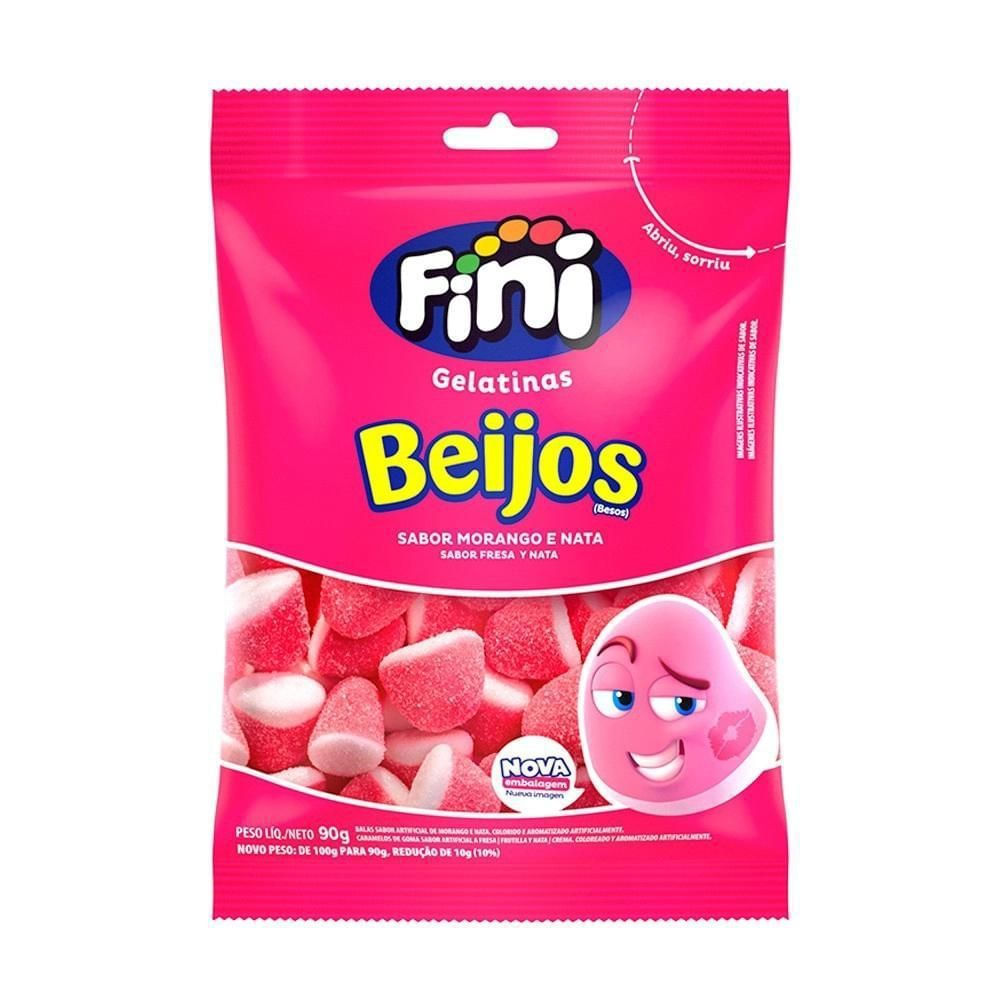 Bala de Gelatina Beijos Morango Fini 90g Sem Glúten