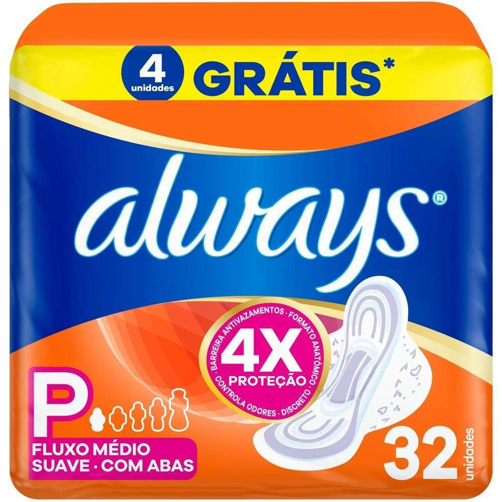Absorvente Higiênico Always Super Proteção Suave com Abas Tamanho P 32 Unidades