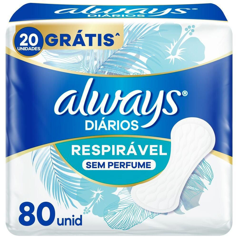 Protetor Diário Higiene Íntima Always Respirável Sem Perfume 80 Unidades