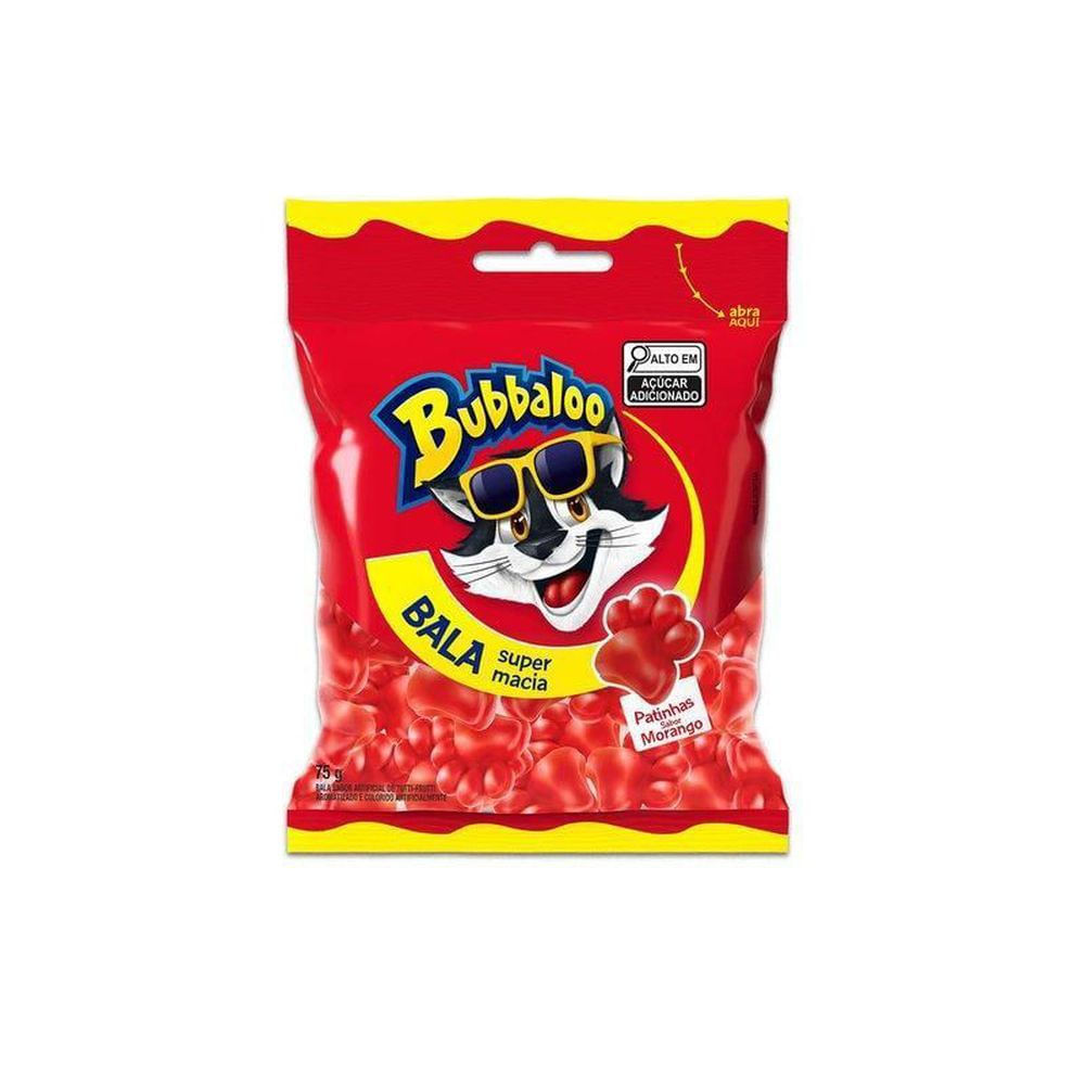 Bala de Gelatina Morango Bubbaloo 75g Pacote Macia