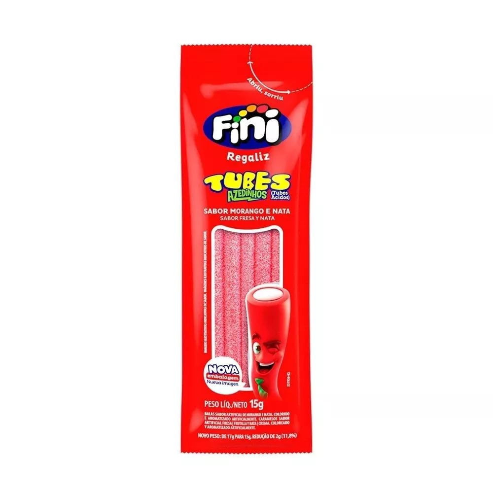Bala de Gelatina Mini Tubes Morango Azedinho Fini 15g Cítrica
