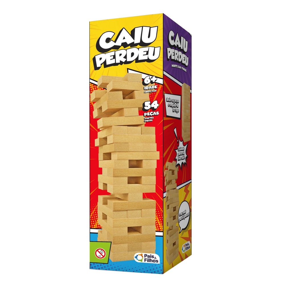Jogo de Estratégia e Equilíbrio Pais & Filhos Caiu Perdeu 54 Peças em MDF