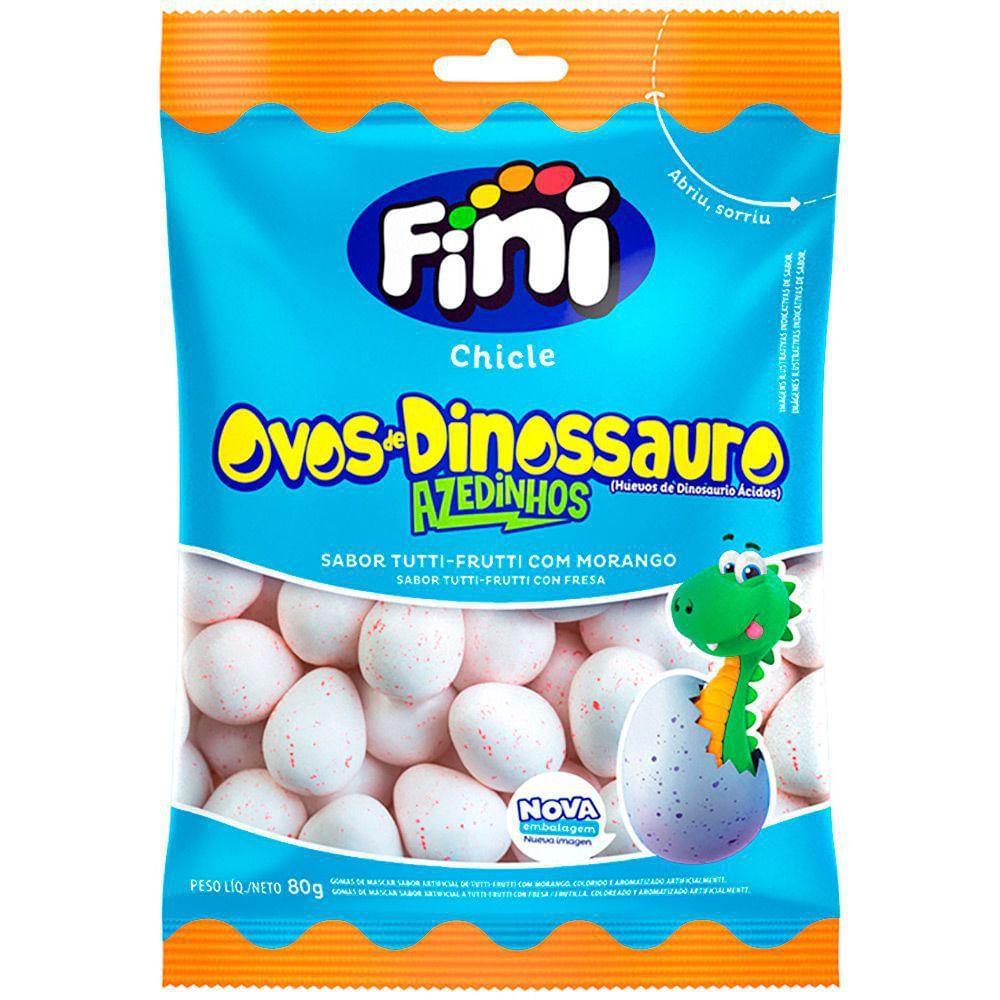 Chiclete Ovo de Dinossauro Tutti-Frutti Fini 80g Sem Glúten