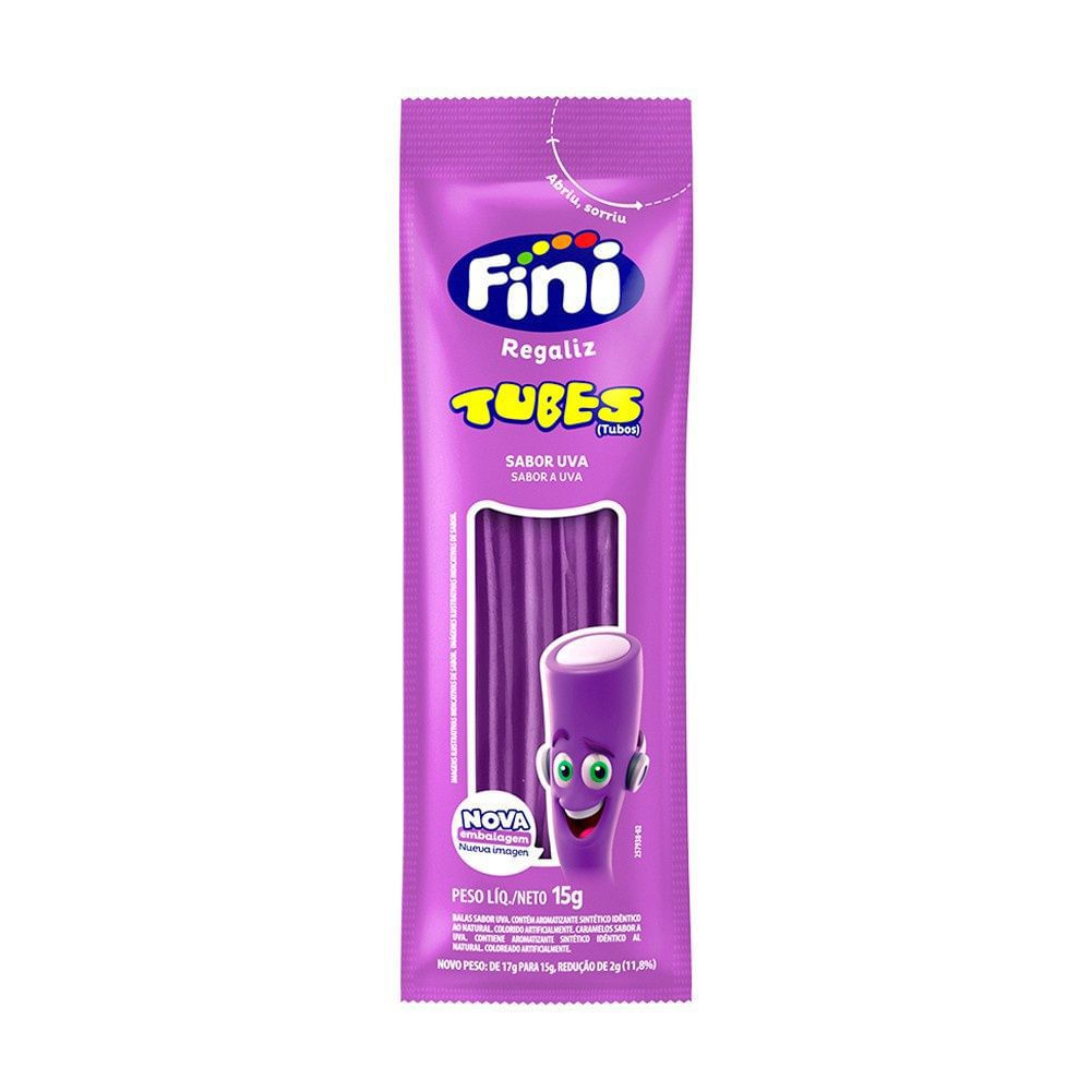 Bala de Gelatina Mini Tubes Uva Fini 15g Pacote