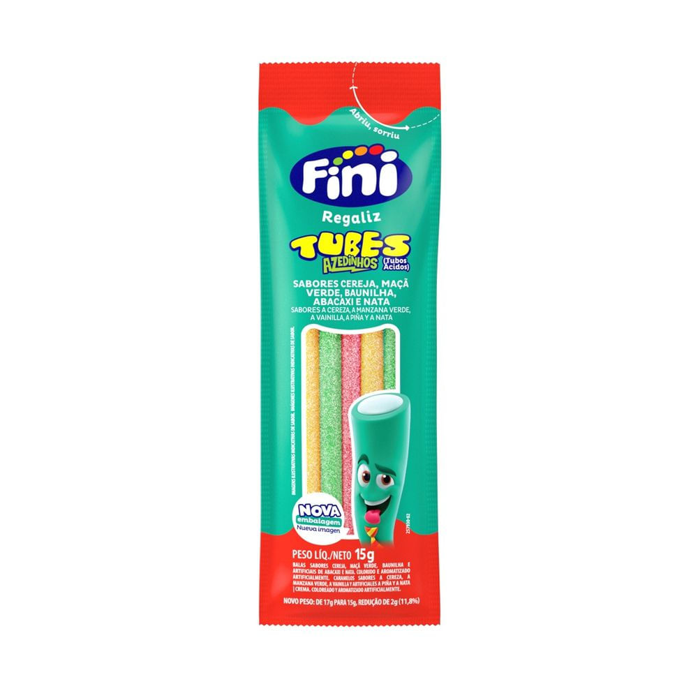 Bala de Gelatina Mini Tubes Azedinho Fini 15g Cítrico