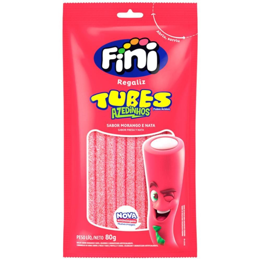Bala de Gelatina Tubes Morango Cítrico Fini 80g Pacote