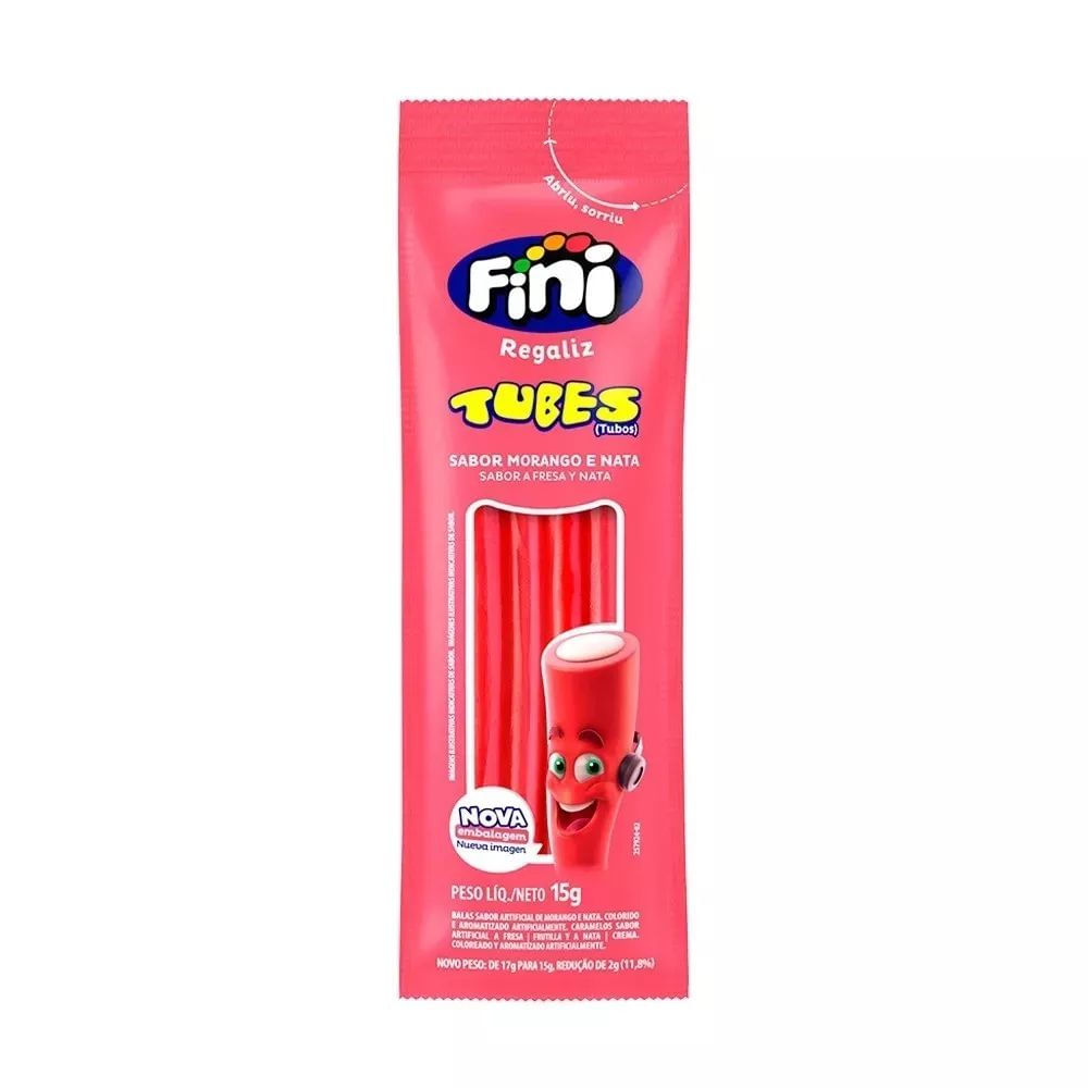 Bala de Gelatina Tubes Morango Fini 15g Pacote