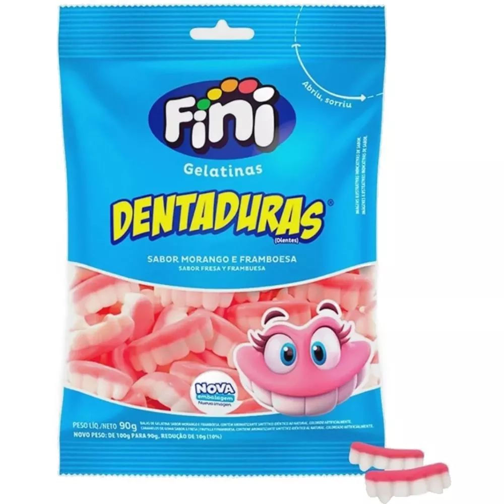 Bala de Gelatina Morango e Framboesa Fini 90g Dentadura Zero Gordura