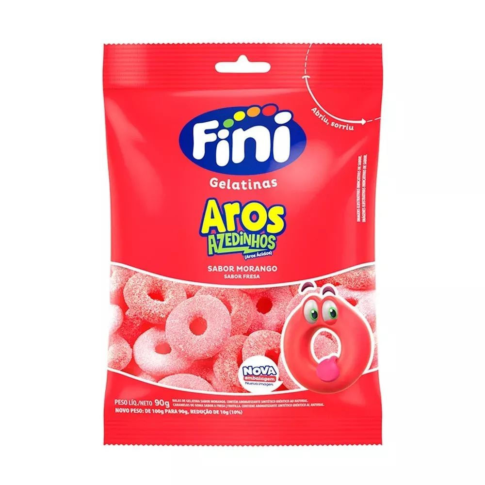 Bala de Gelatina Aros Morango Fini 90g Sem Glúten