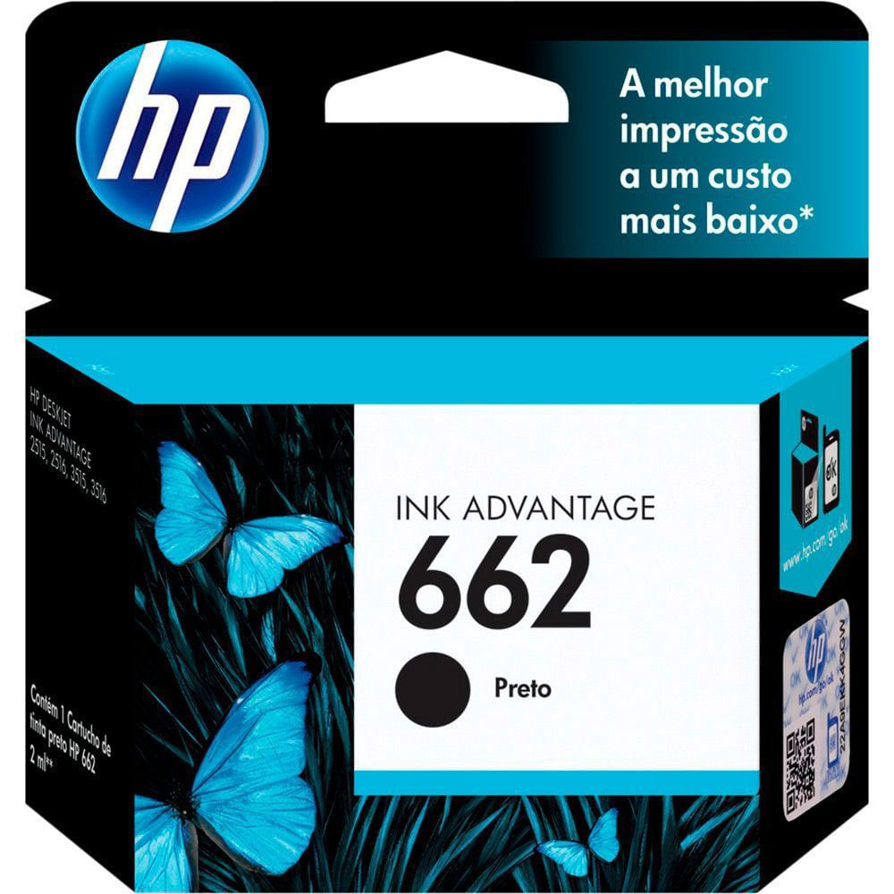 Cartucho de Tinta HP 662 Preto Original CZ103AB DeskJet Ink Advantage