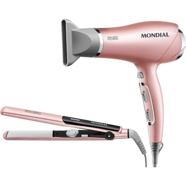 Conjunto Especial Secador de Cabelos + Prancha Alisadora Golden Rose Line Kt-83 Mondial 220v