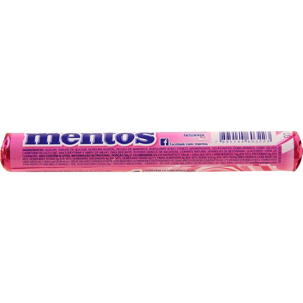 Bala Mastigável Tutti Frutti Mentos 38g 14 Unidades Stick Sem Glúten