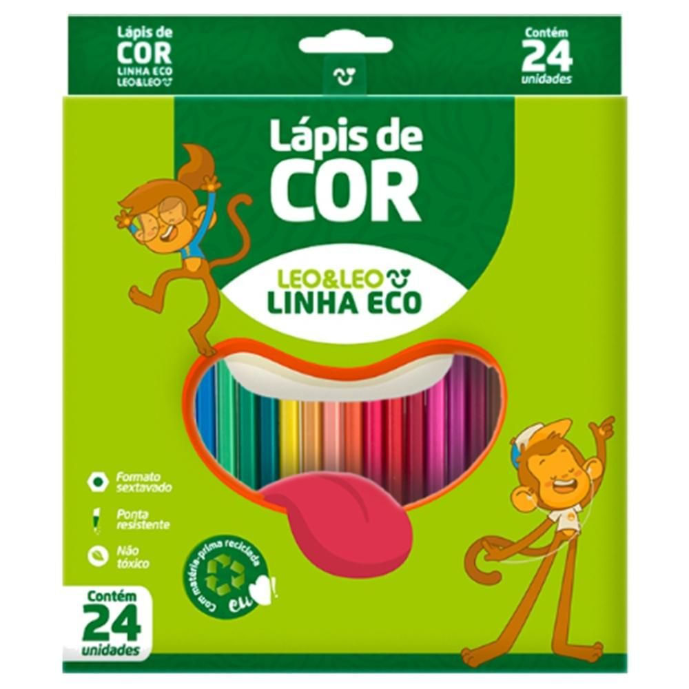 Lápis de Cor Resina Eco Sextavado 24 Cores Leo&Leo Mina 2,6mm