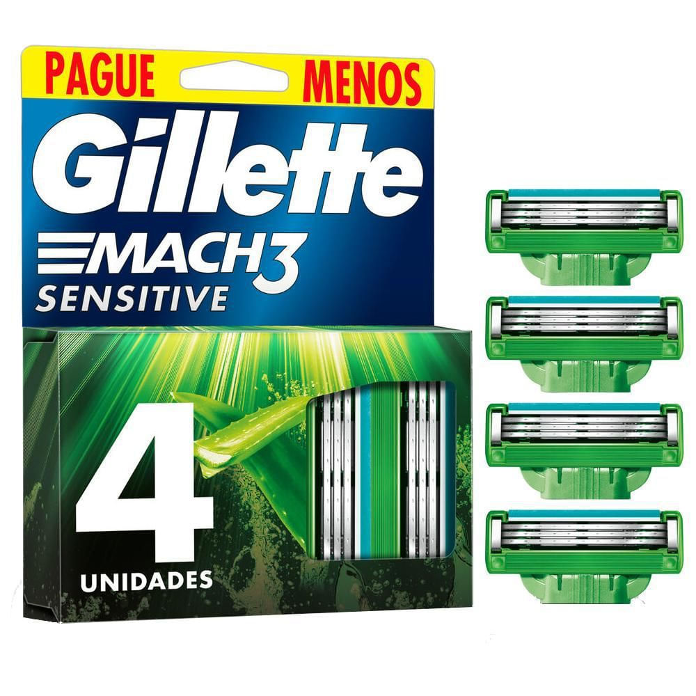 Carga para Aparelho de Barbear Pele Sensível Gillette Mach3 Sensitive 4 Unidades