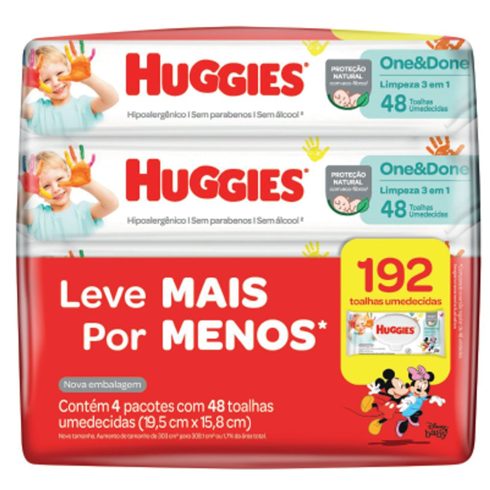 Lenço Umedecido 192 Unidades Huggies One&Done Limpeza 3 em 1
