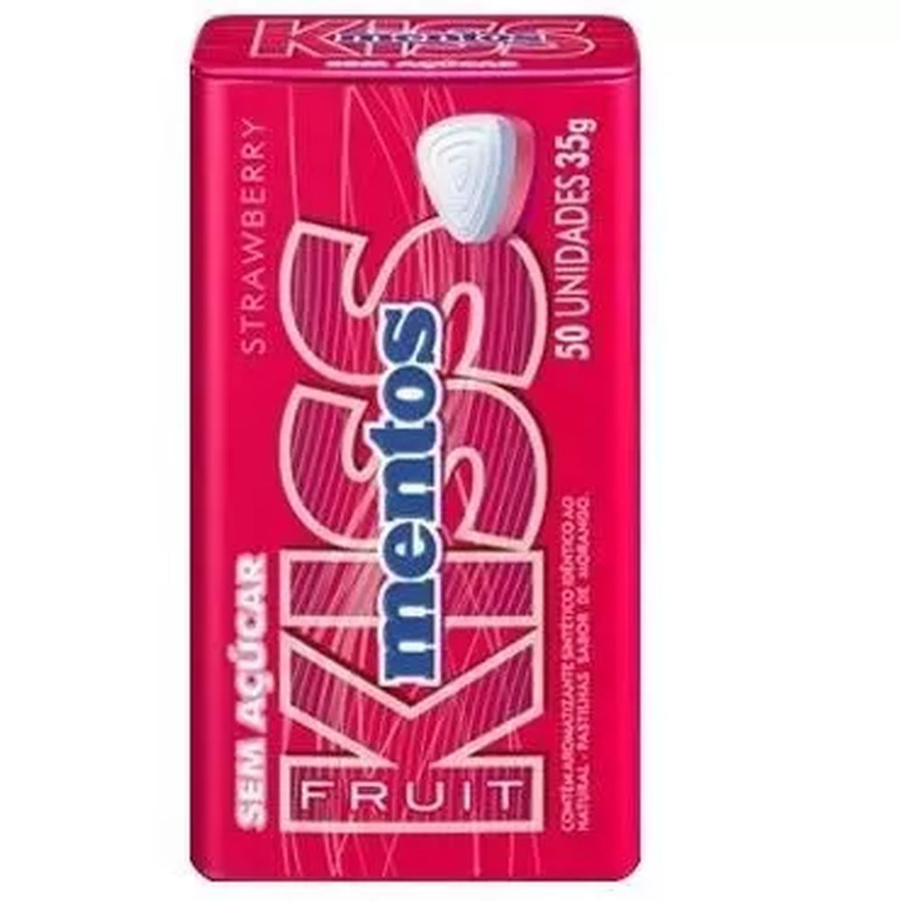 Pastilha Morango Mentos Kiss 35g Lata Sem Açúcar