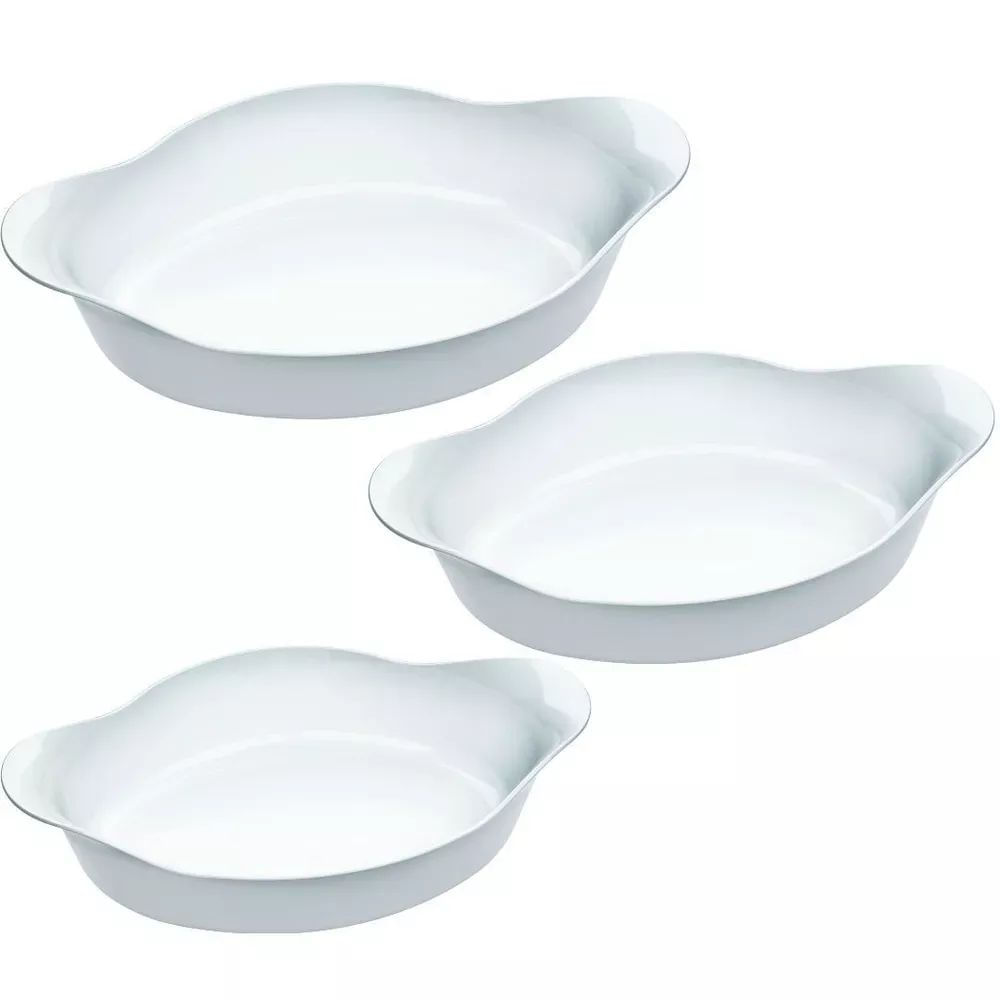 Conjunto de Assadeiras Vidro Temperado 3 Peças Nadir Figueiredo Opaline Branco